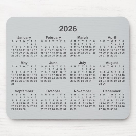 Light and Dark Grey 2026 Calendar Mousepad (Vorne)