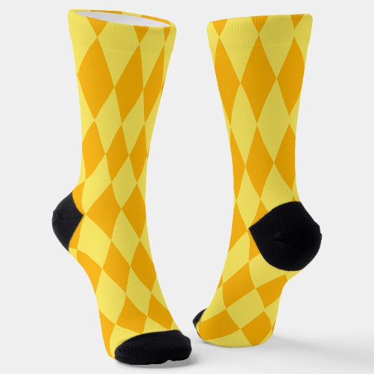 Light and Dark Yellow Harlequin Diamonds Checkers Socken