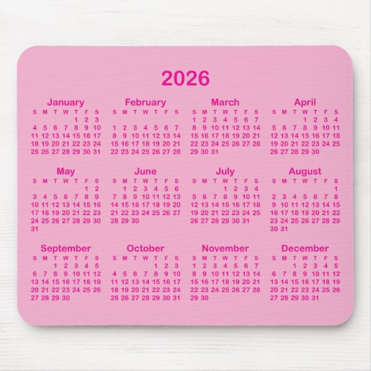 Light and Hot Pink 2026 Calendar Mousepad (Vorne)