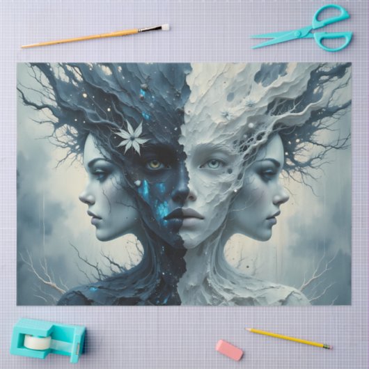 Light and Shadow Goddess Duality Fantasy Decoupage Seidenpapier (Basteln)