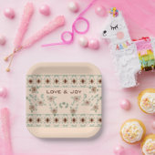 Light Apricot und Green Elegante Designer Square Pappteller (Party)