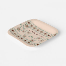 Light Apricot und Green Elegante Designer Square Pappteller