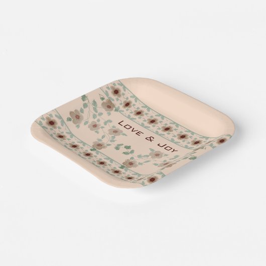 Light Apricot und Green Elegante Designer Square Pappteller (Gewinkelt)