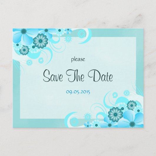 Light Aqua Blue Floral Wedding Save the Date Cards Ankündigungspostkarte (Vorderseite)