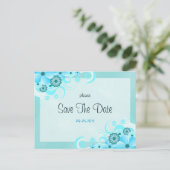 Light Aqua Blue Floral Wedding Save the Date Cards Ankündigungspostkarte (Stehend Vorderseite)