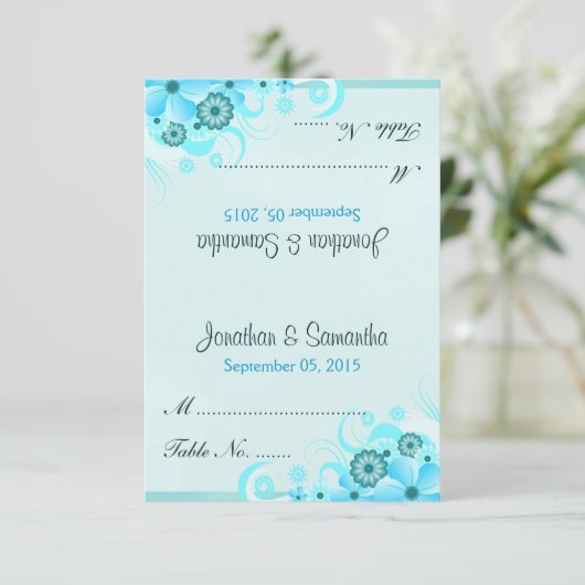 Light Aqua Blue Floral Zelt Hochzeitsstimmung Plat Einladung (Stehend Vorderseite)