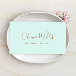 Light Aqua Blue Handgeschriebene Script Social Med Visitenkarte