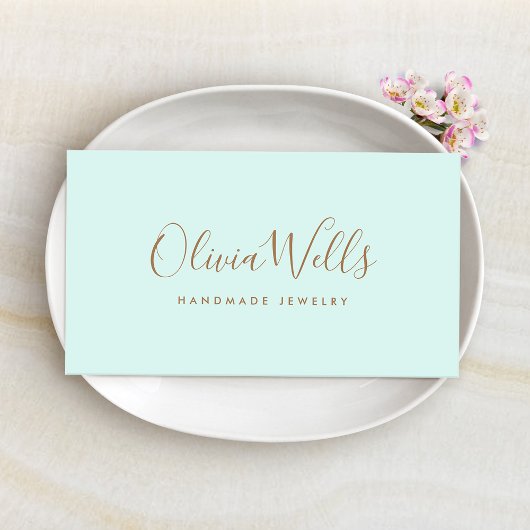 Light Aqua Blue Handgeschriebene Script Social Med Visitenkarte