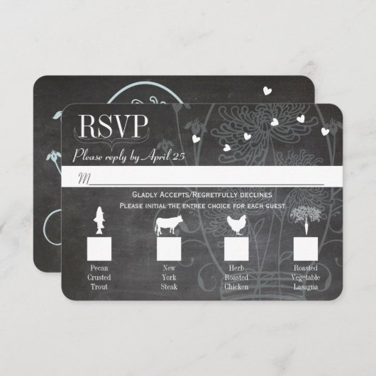 Light Aqua Blue Mason Jar Chalkboard Wedding RSVP Karte (Vorne/Hinten)