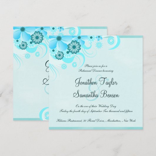 Light Aqua Blue Square Hochzeitsdinner Probe Einladung (Vorne/Hinten)