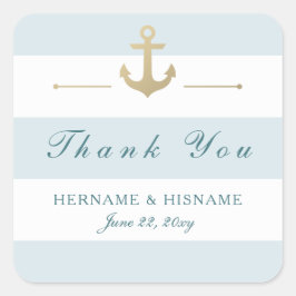 Light Aqua Blue Striping Vielen Dank für Ihre Lieb Quadratischer Aufkleber