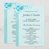 Light Aqua Blue Türkise Floral Wedding Program Programm (Vorne/Hinten)