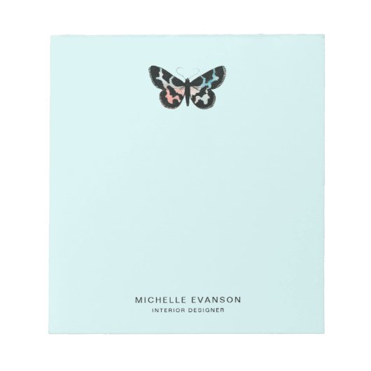 Light Aqua Blue Watercolor Butterfly Logo Notizblock (Vorderseite)