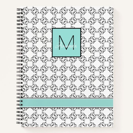 Light Aqua Box auf Schwarz & Weiß Muster Notizblock (Vorderseite)