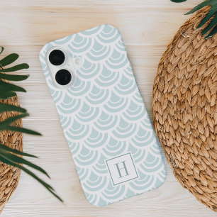 Light Aqua Fishscale Muster Monogram iPhone 16 Hülle