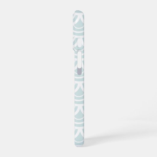 Light Aqua Fishscale Muster Monogram iPhone 16 Hülle (Linke Seite)