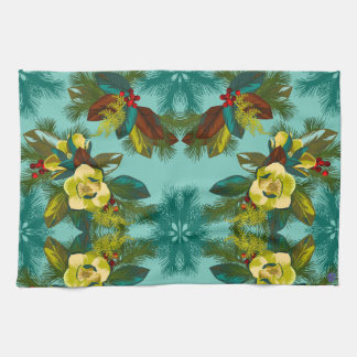 Light Aqua Magnolia Floral Print Kitchen Handtuch