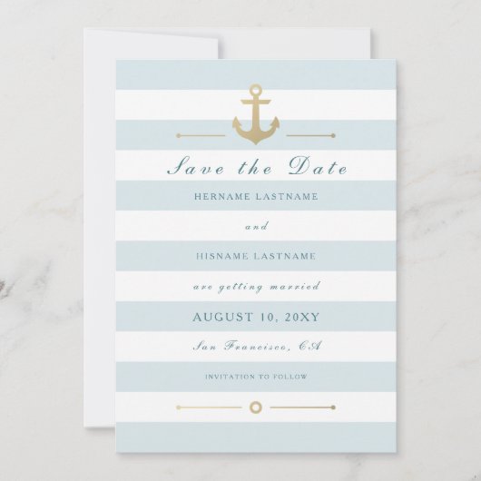 Light Aqua Nautic Save the Date Flat Card (Vorderseite)