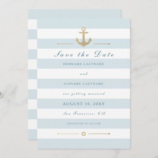 Light Aqua Nautic Save the Date Flat Card (Vorne/Hinten)