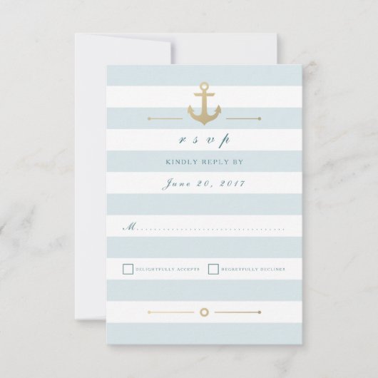 Light Aqua Strip Nautic Response RSVP Card Karte (Vorderseite)