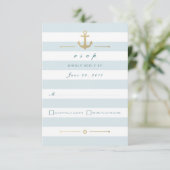 Light Aqua Strip Nautic Response RSVP Card Karte (Stehend Vorderseite)