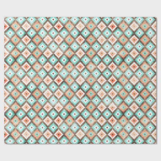 Light Aqua Türkis Aquamarin Orange Mosaik Kunst Geschenkpapier (Flach)