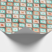 Light Aqua Türkis Aquamarin Orange Mosaik Kunst Geschenkpapier (Ecke)