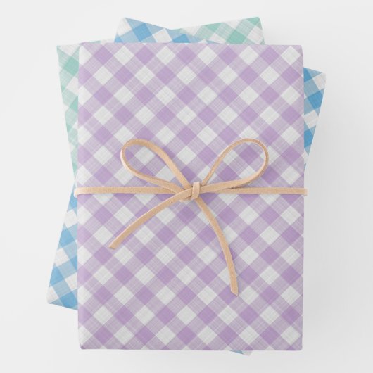 Light Aqua Türkis Green Pink Gingham Geschenkpapier Set (Beispiel)