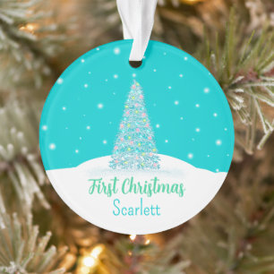 Light Aquamarin Baby First Christmas Tree Ornament