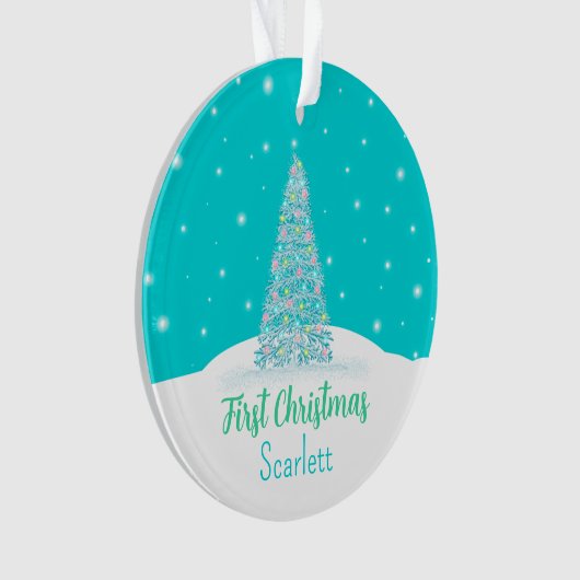 Light Aquamarin Baby First Christmas Tree Ornament (Vorderseite)