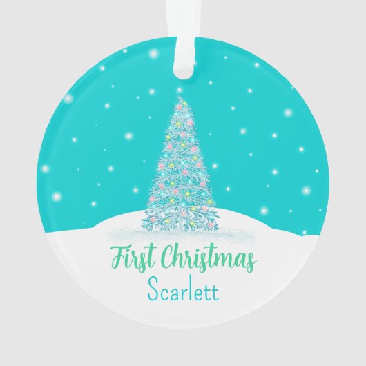 Light Aquamarin Baby First Christmas Tree Ornament (Rückseite)