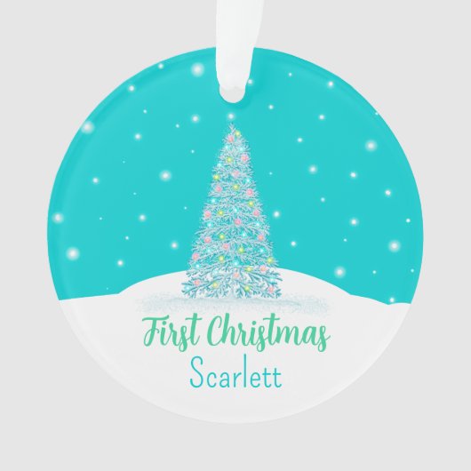 Light Aquamarin Baby First Christmas Tree Ornament (Vorderseite)