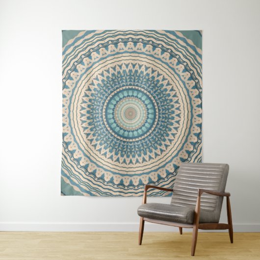 Light Aquamarin Beige Mandala Wandteppich (Beispiel)