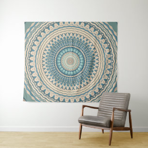 Light Aquamarin Beige Mandala Wandteppich