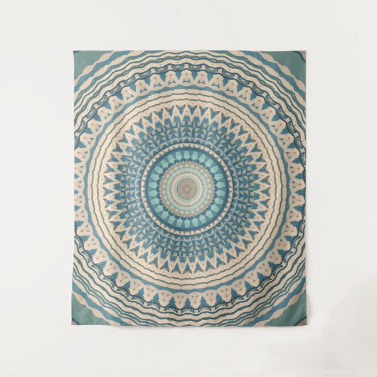 Light Aquamarin Beige Mandala Wandteppich (Vorderseite)