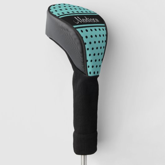 Light Aquamarin Black Strip Polka Dot Script Name Golf Headcover (angewinkelt)