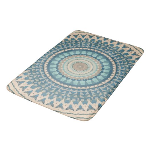 Light Aquamarin Blue Beige Mandala   Badematte (Schrägansicht)