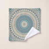 Light Aquamarin Blue Beige Mandala  Badhandtuch Set (Waschlappen)