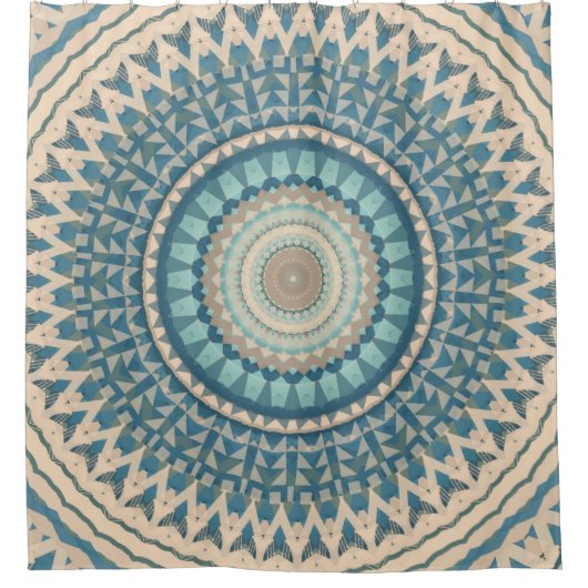 Light Aquamarin Blue Beige Mandala Duschvorhang (Vorderseite)
