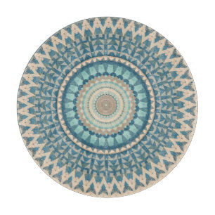 Light Aquamarin Blue Beige Mandala Schneidebrett