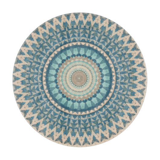 Light Aquamarin Blue Beige Mandala Schneidebrett (Vorderseite)