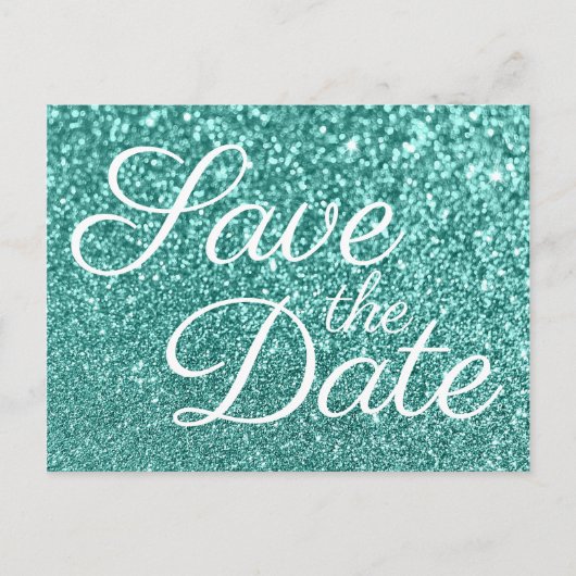 Light Aquamarin Bokeh Glitzer Save the Date Postkarte (Vorderseite)