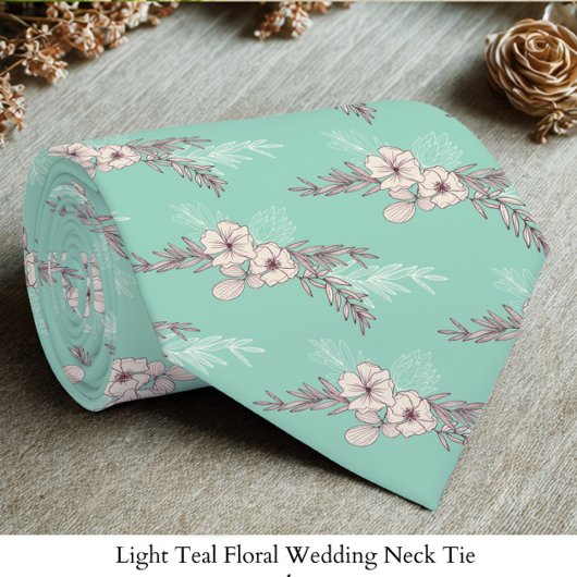 Light Aquamarin Floral Wedding Neck Tie Krawatte
