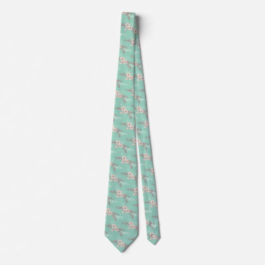 Light Aquamarin Floral Wedding Neck Tie Krawatte (Vorderseite)