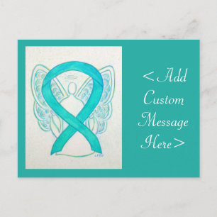 Light Aquamarin Green Awareness Ribbon Angel Postc Postkarte