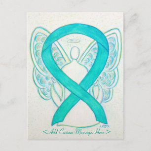 Light Aquamarin Green Awareness Ribbon Angel Postc Postkarte