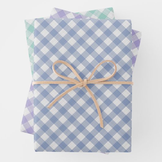 Light Aquamarin Periwinkle Violet Blue Gingham Geschenkpapier Set (Beispiel)
