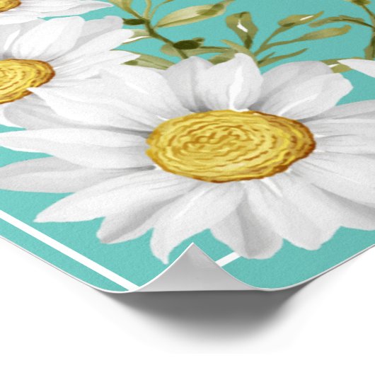 Light Aquamarin & White Daisies Honeymoon Fund Poster (Ecke)