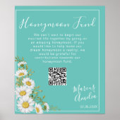 Light Aquamarin & White Daisies Honeymoon Fund Poster (Vorne)
