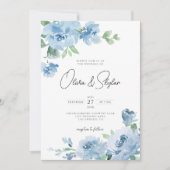 Light Baby Blue Botanical QR in einer Hochzeit Einladung (Vorderseite)